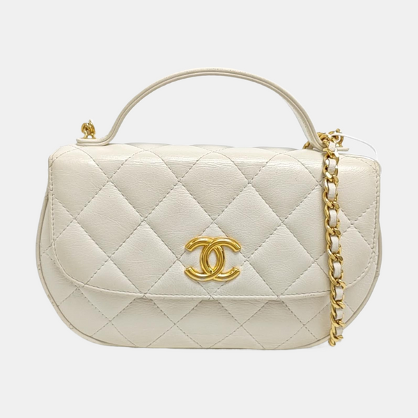 Quilted Calfskin Shoulder Bag White