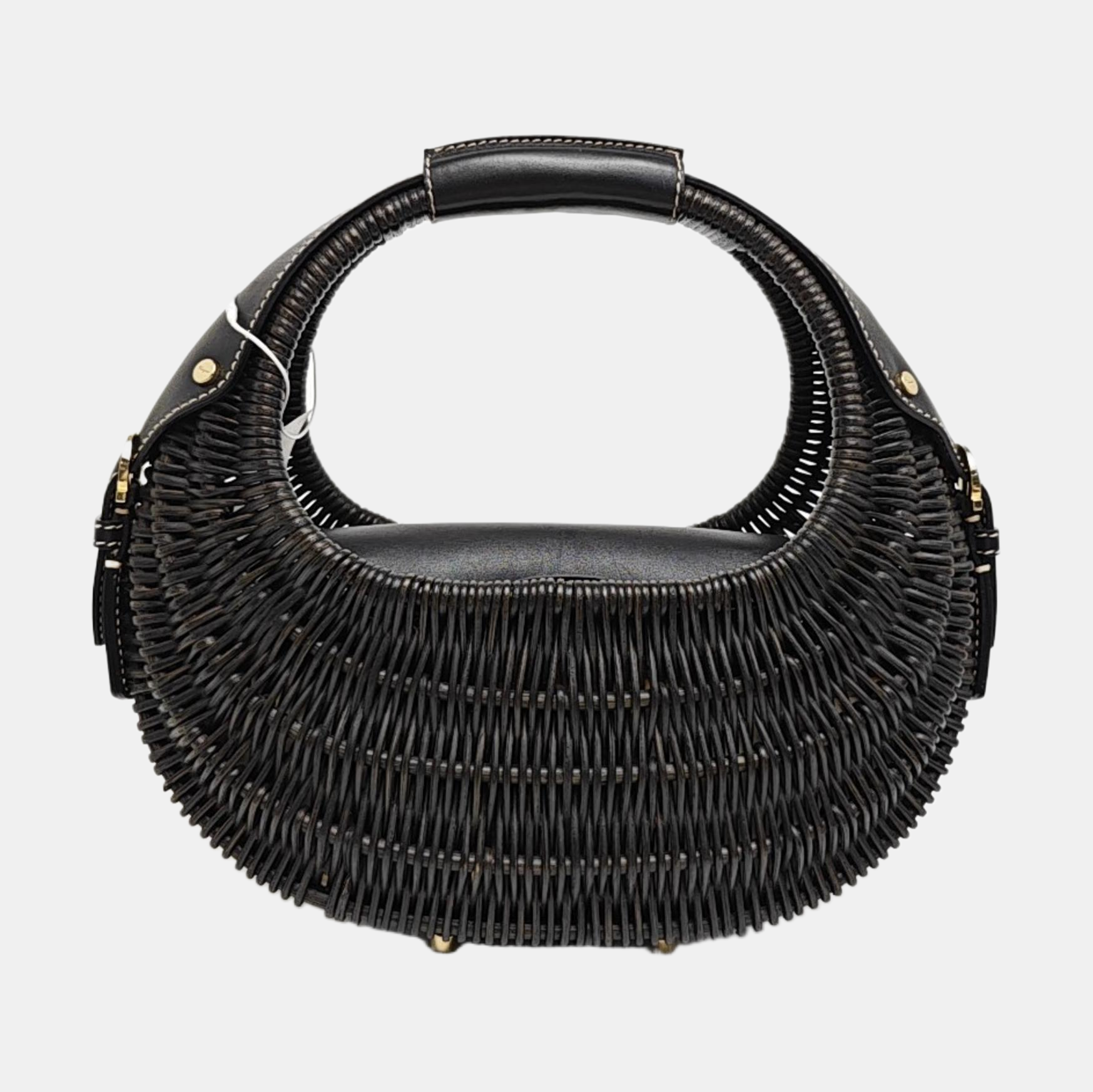 Straw Top Handle Bag Black
