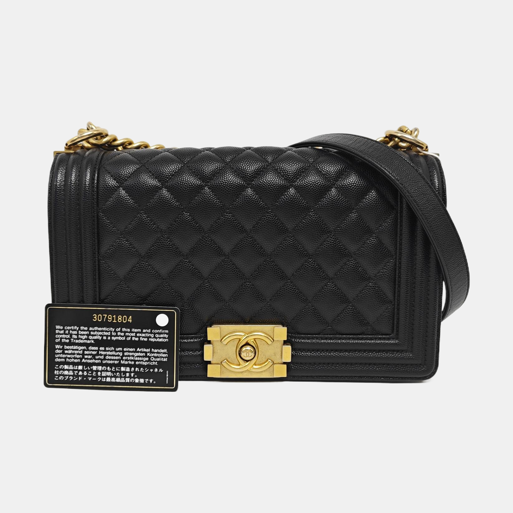 BOY CHANEL Medium Quilted Grained Calfskin Black