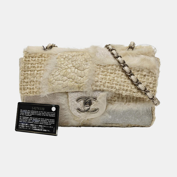 Authenticated pre-owned  CLASSIC FLAP Fabric Beige - Shoulder Bag at Looply