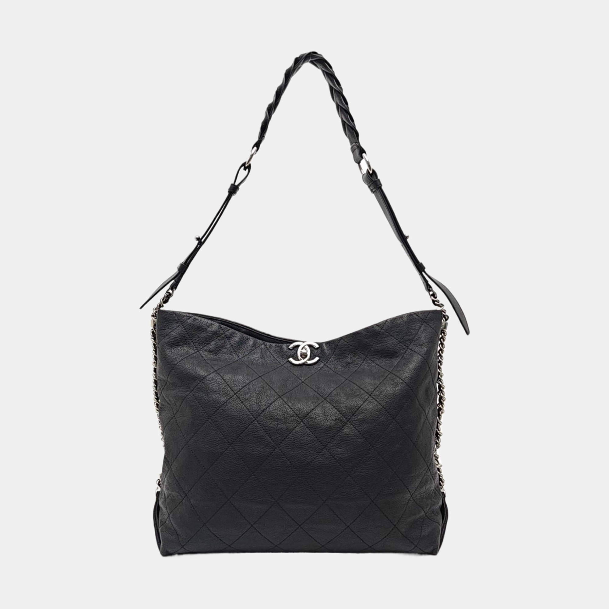 Quilted Calfskin Tote Bag Medium Black