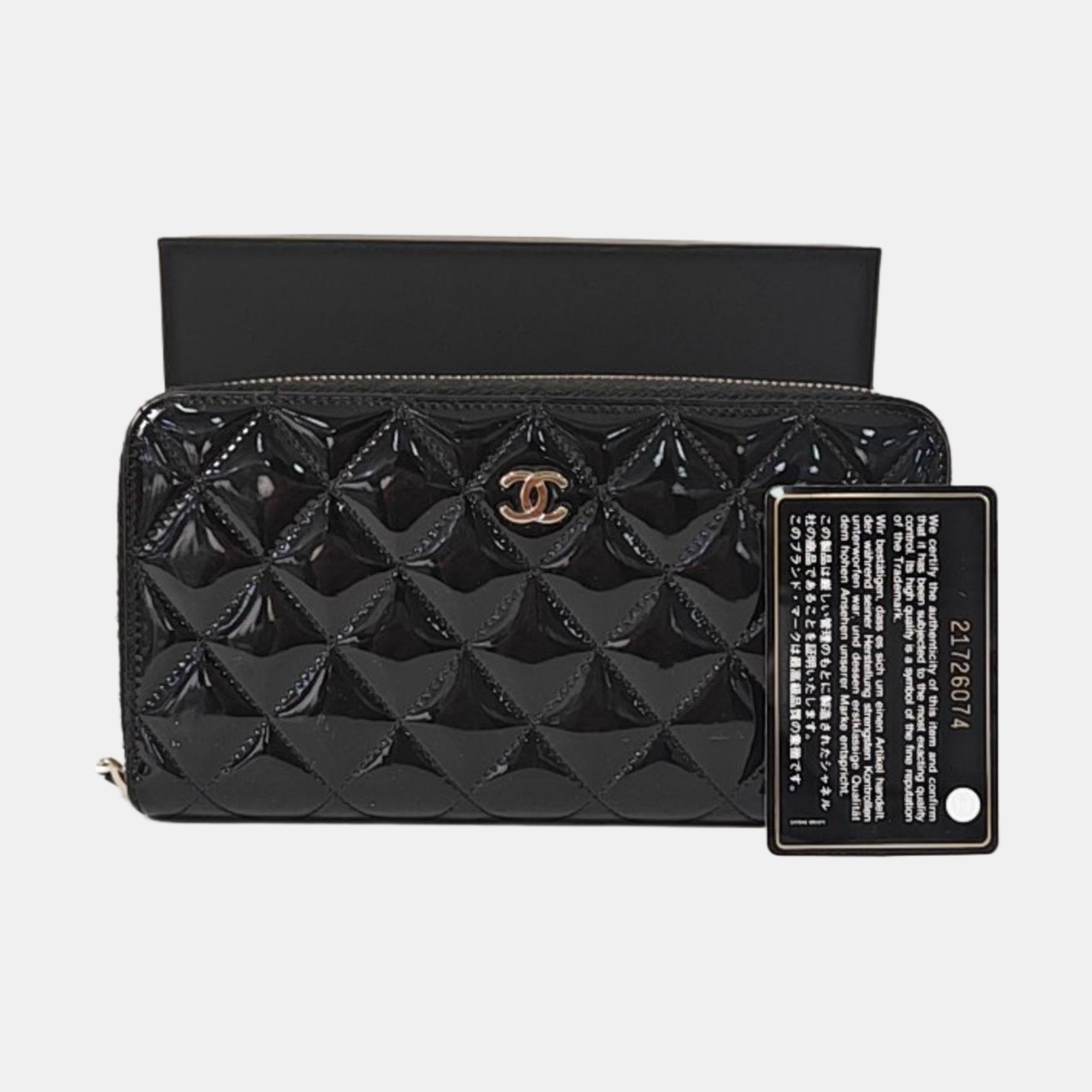 Quilted Patent Leather Wallet Black