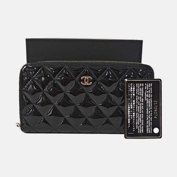 Quilted Patent Leather Wallet Black