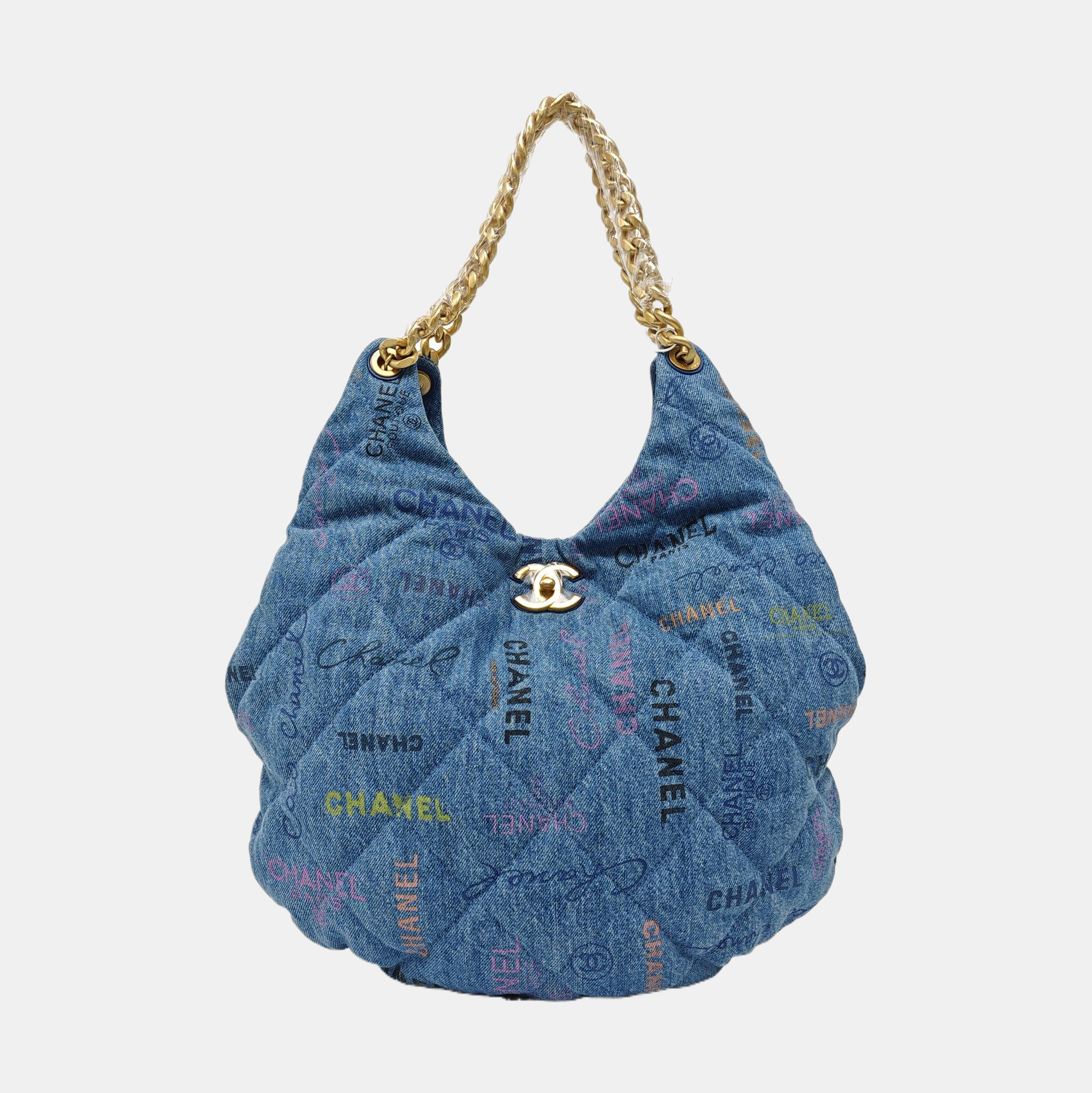 Quilted Fabric Top Handle Bag Blue