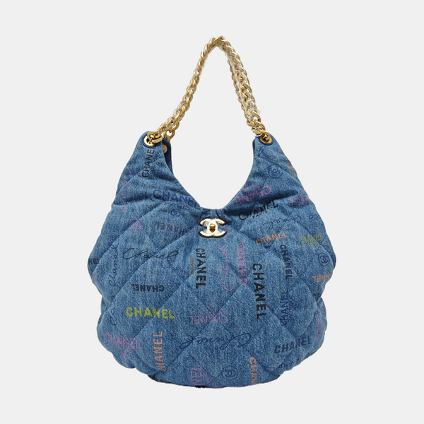 Quilted Fabric Top Handle Bag Blue