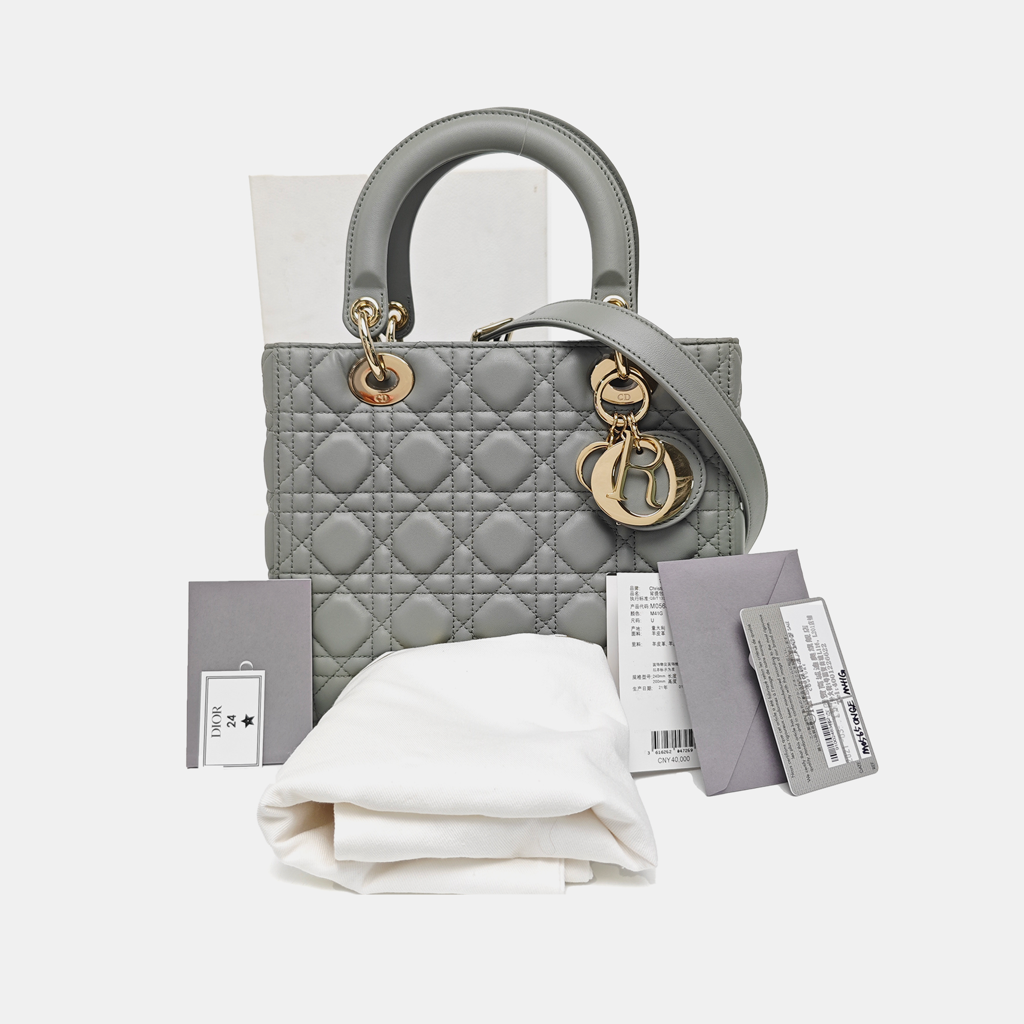 Lady Dior Medium Cannage Lambskin Gray