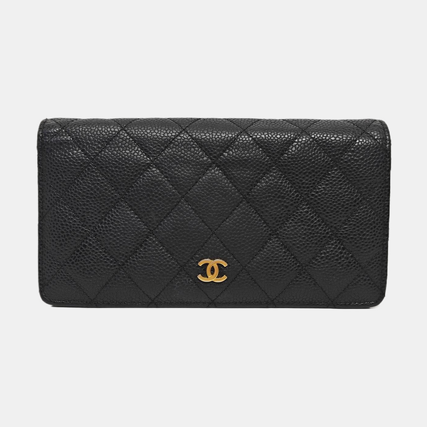 Quilted Grained Calfskin Wallet Black