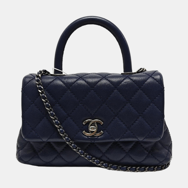 COCO HANDLE Small Quilted Grained Calfskin Blue