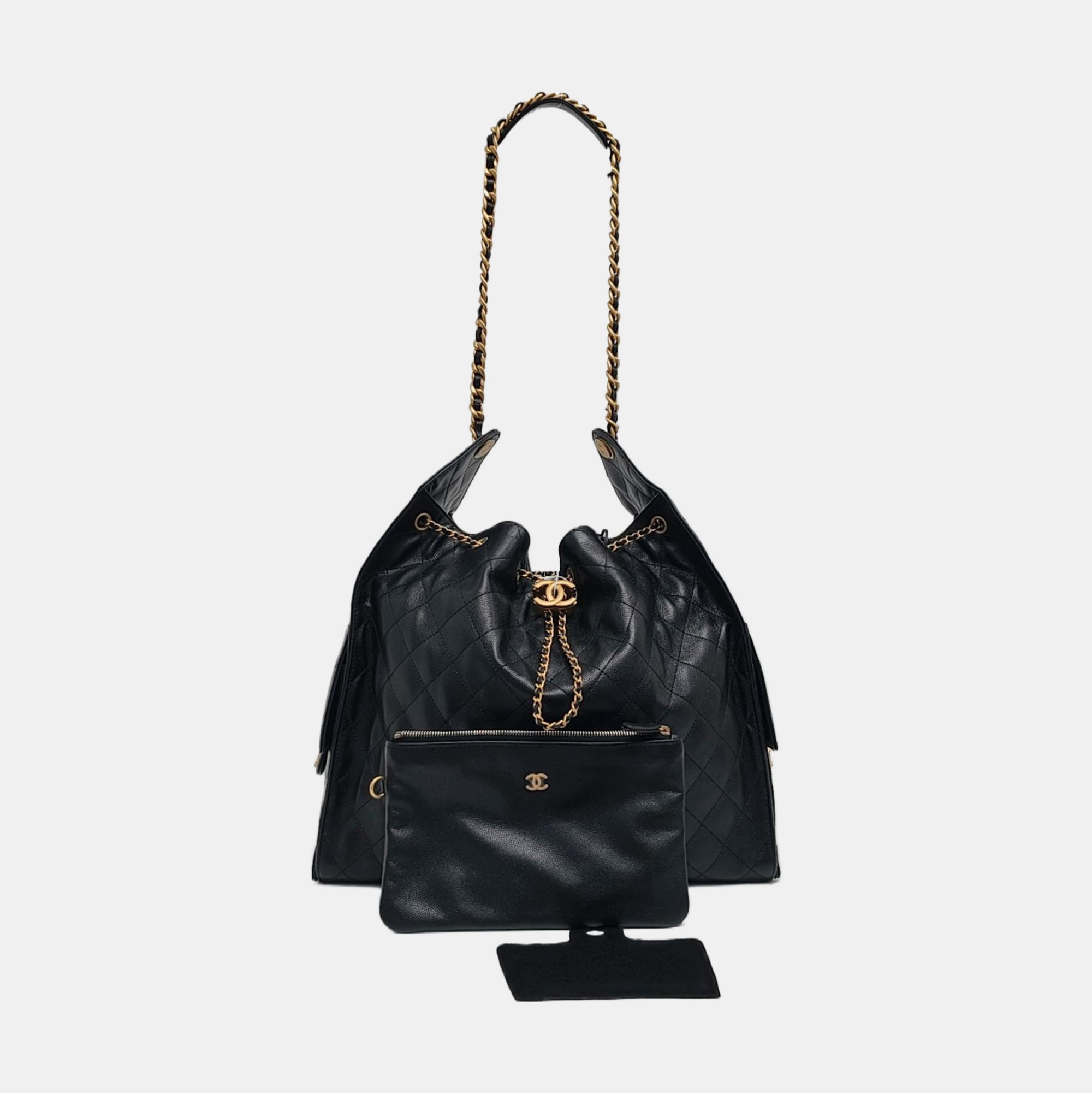 Authenticated pre-owned  CHANEL 25 Large Quilted Grained Calfskin Black - Shoulder Bag at Looply