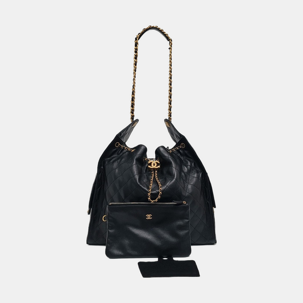 Authenticated pre-owned  CHANEL 25 Large Quilted Grained Calfskin Black - Shoulder Bag at Looply