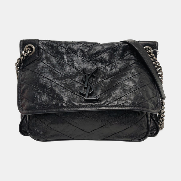 NIKI Medium Chevron Calfskin Black