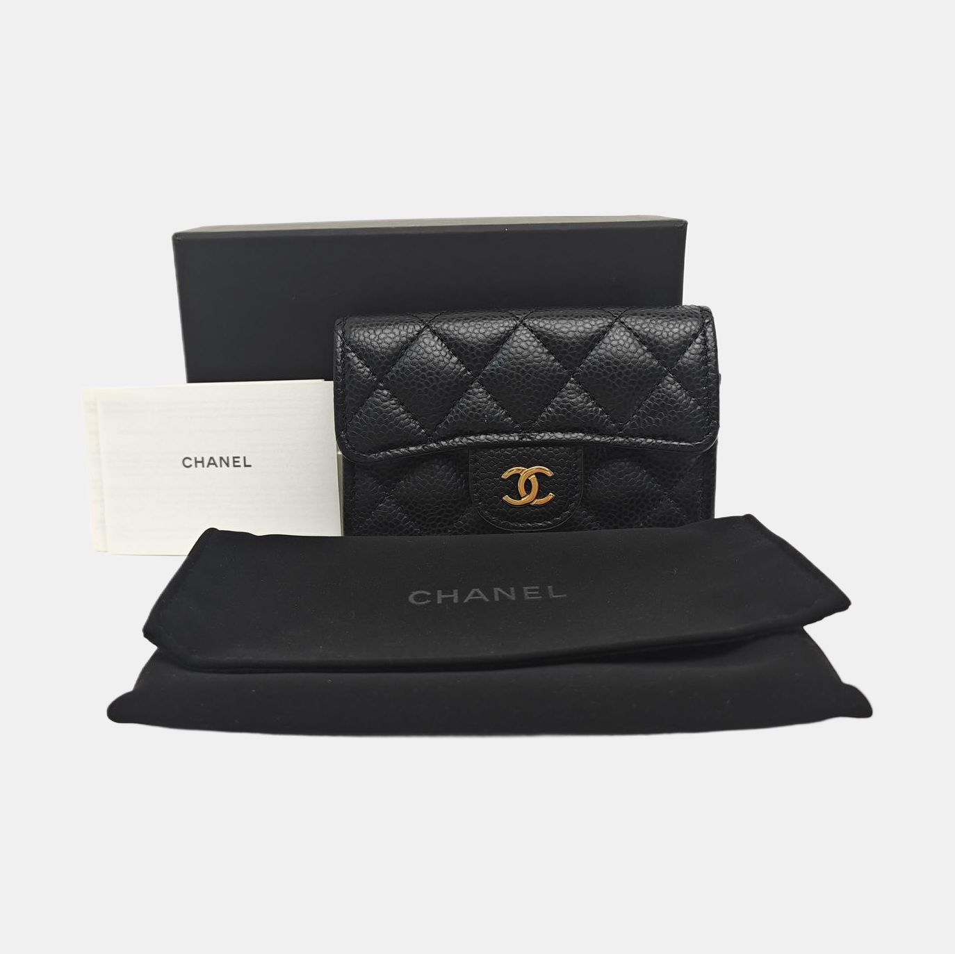 CLASSIC FLAP Quilted Grained Calfskin Black Card Holder