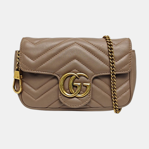 GG Marmont Mini Piel de Becerro Acolchada Beige