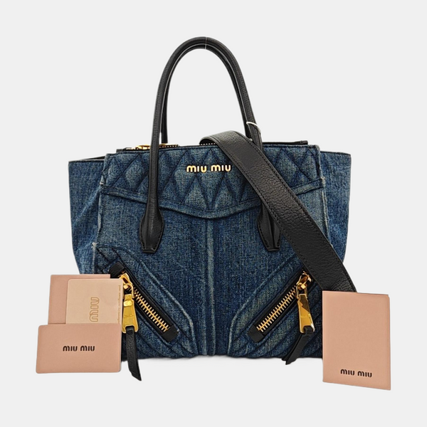 Quilted Denim Shoulder Bag Blue