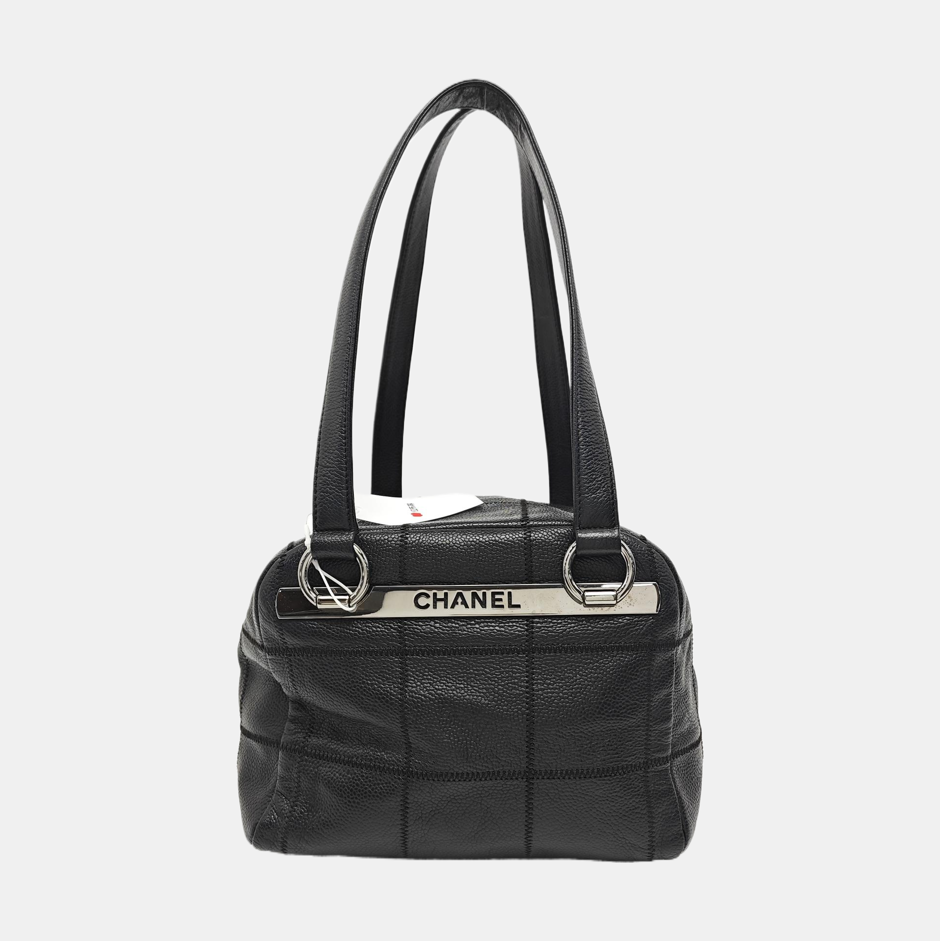 Quilted Grained Calfskin Shoulder Bag Black