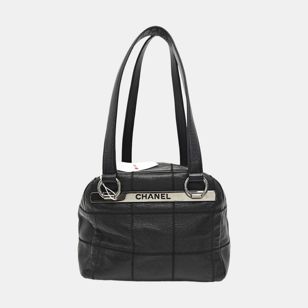 Quilted Grained Calfskin Shoulder Bag Black