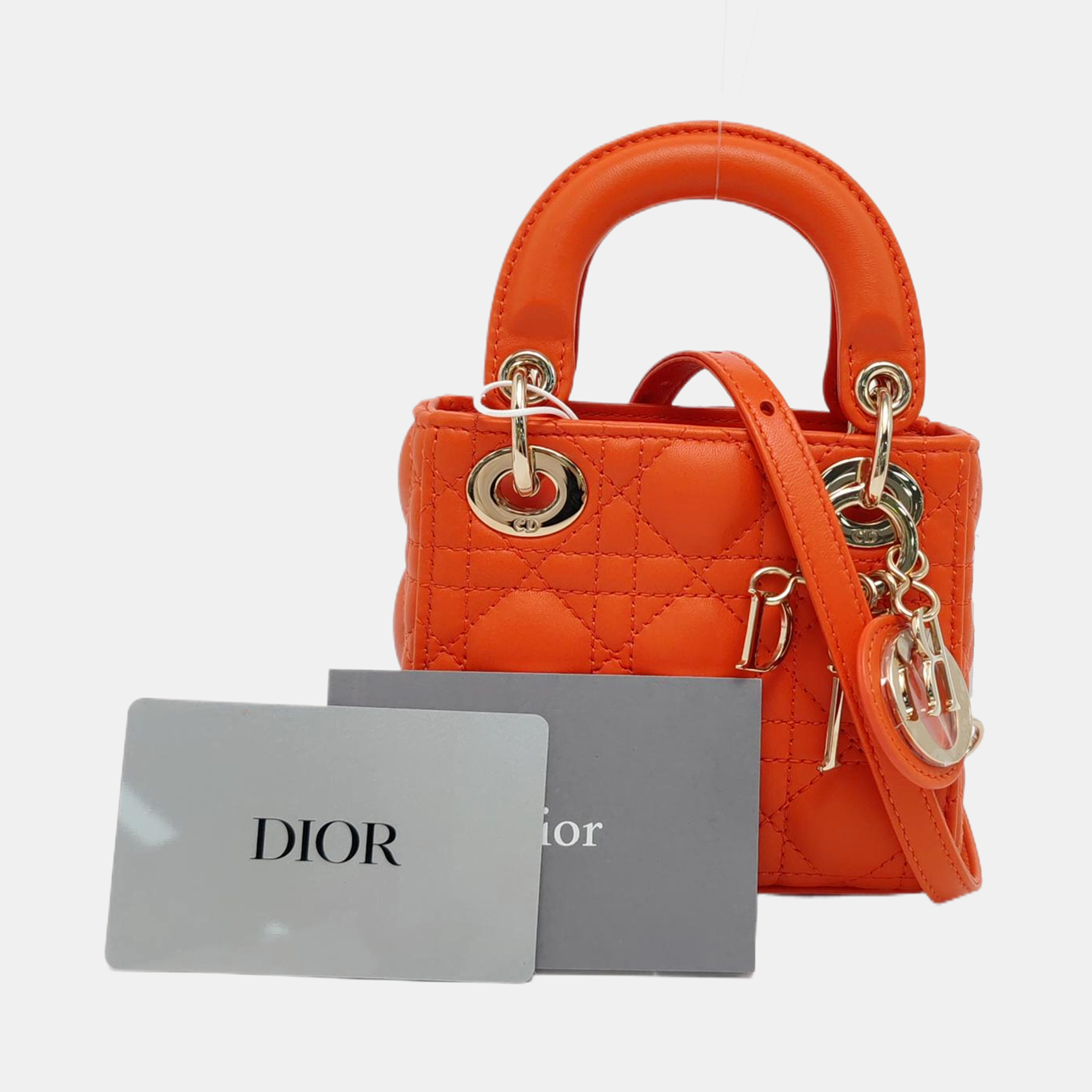 Authenticated pre-owned  Lady Dior Super Mini Cannage Lambskin Orange - Shoulder Bag at Looply