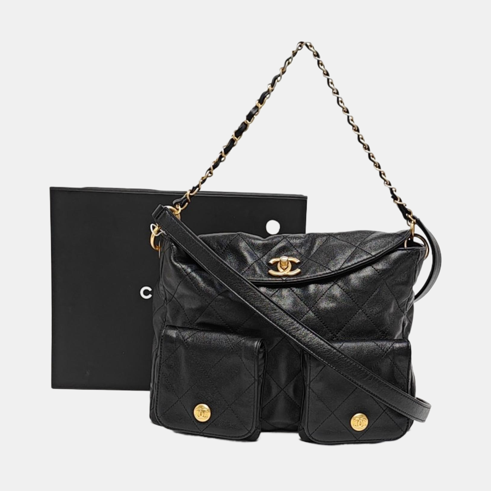 Suppletwins Large Quilted Calfskin Black