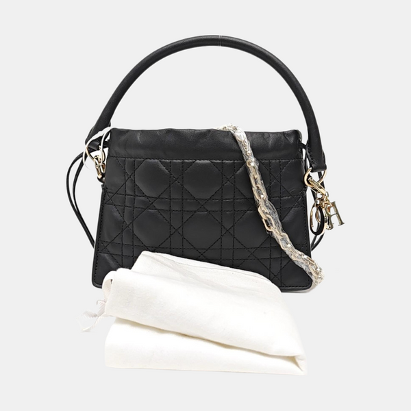 Cannage Lambskin Shoulder Bag Black