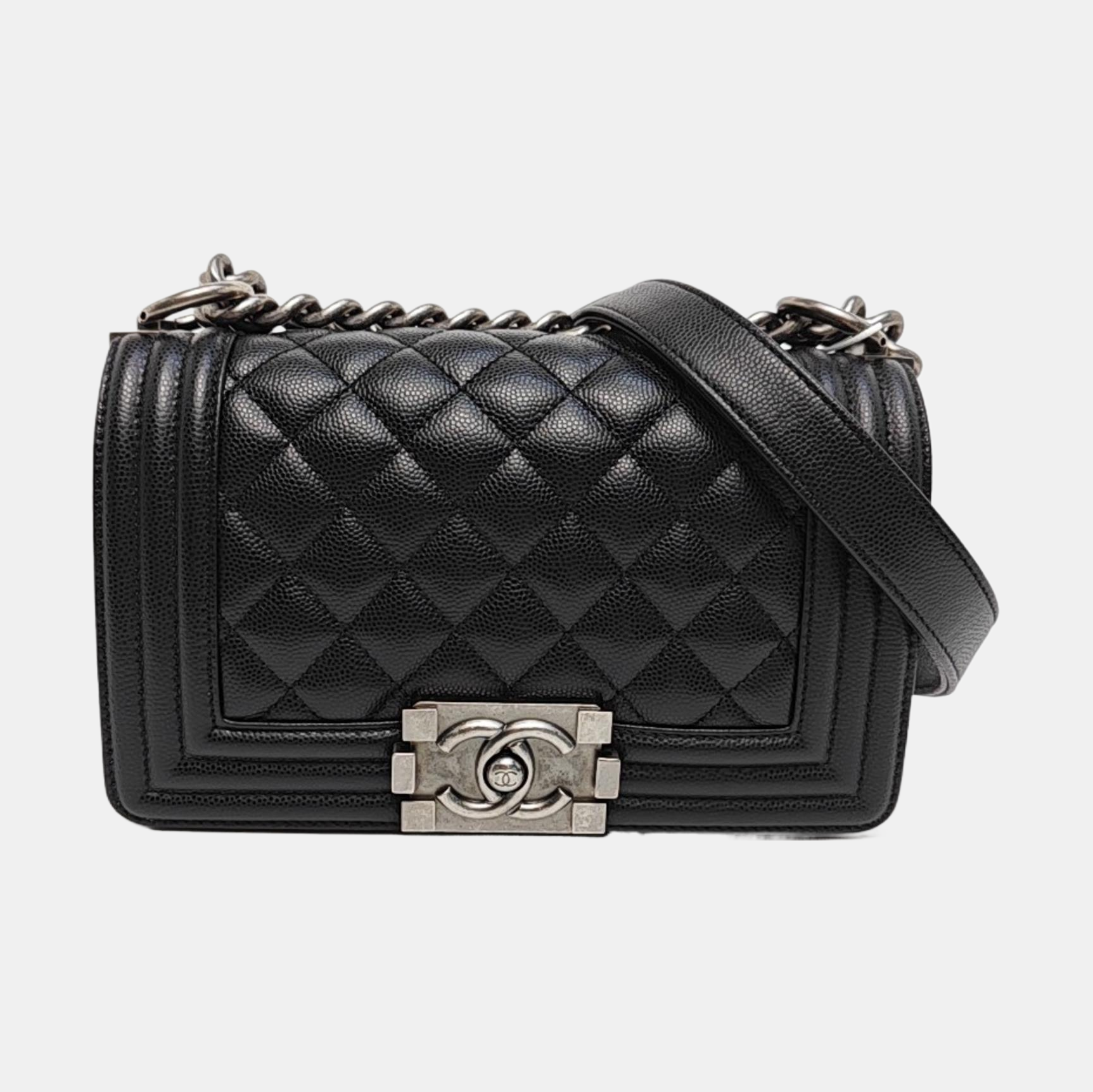 BOY CHANEL Small Quilted Grained Calfskin Black