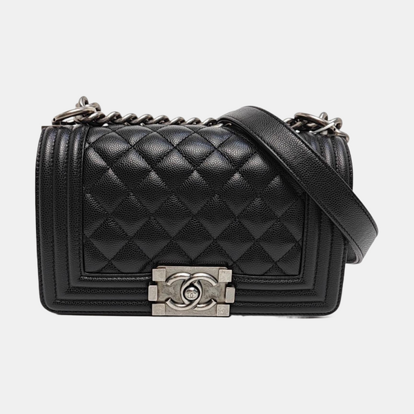 BOY CHANEL Small Quilted Grained Calfskin Black