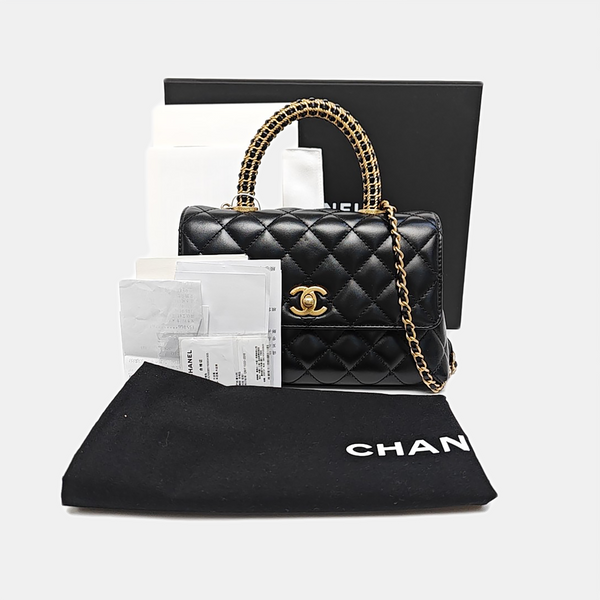 COCO HANDLE Small Quilted Calfskin Black