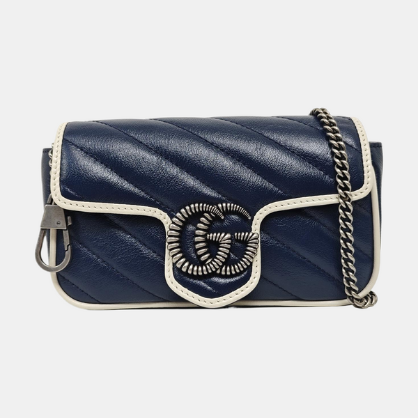 GG Marmont Super Mini Quilted Calfskin Blue