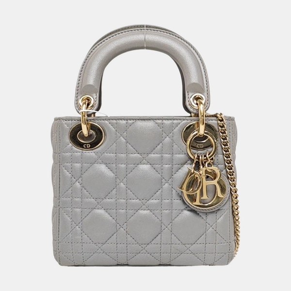 Lady Dior Mini Cannage Lambskin Gray