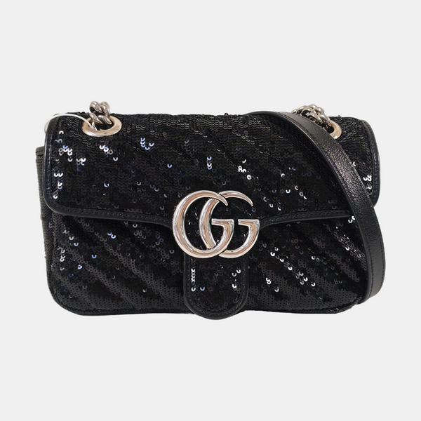 Authenticated pre-owned  GG Marmont Small Quilted Sequins Black - Crossbody Bag at Looply