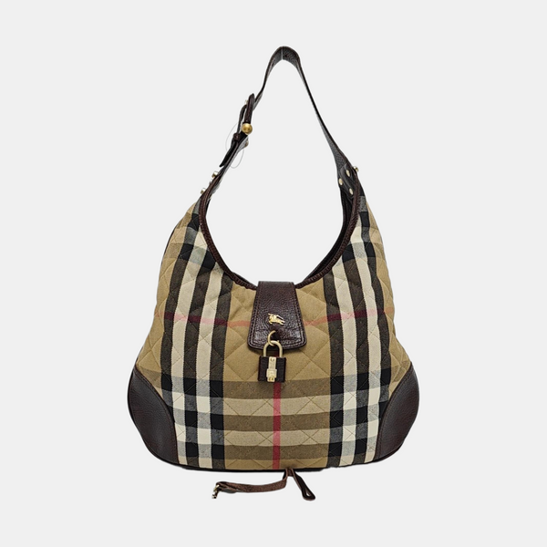 Quilted Canvas Top Handle Bag Brown