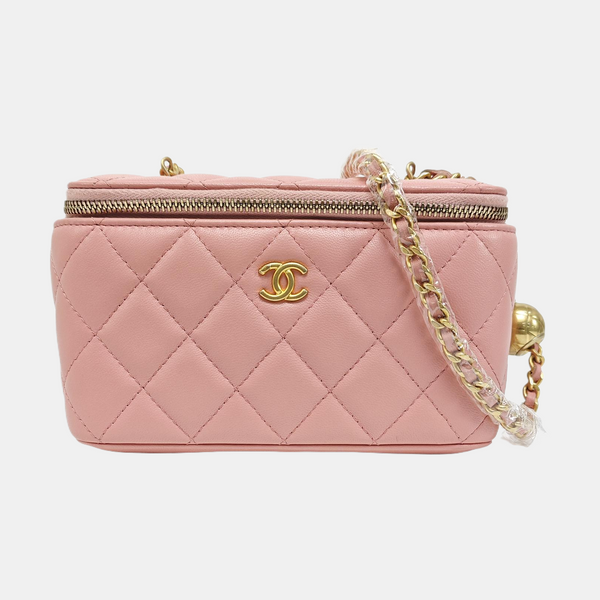 VANITY CASE Small Quilted Lambskin Pink