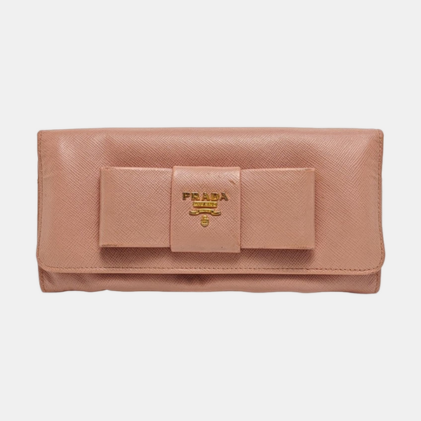 Fiocco Bow Saffiano Calfskin Pink Wallet