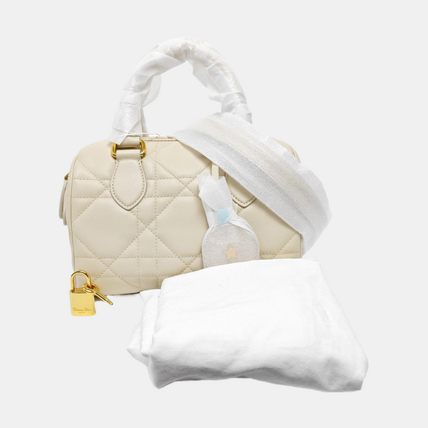 Cannage Calfskin Shoulder Bag White