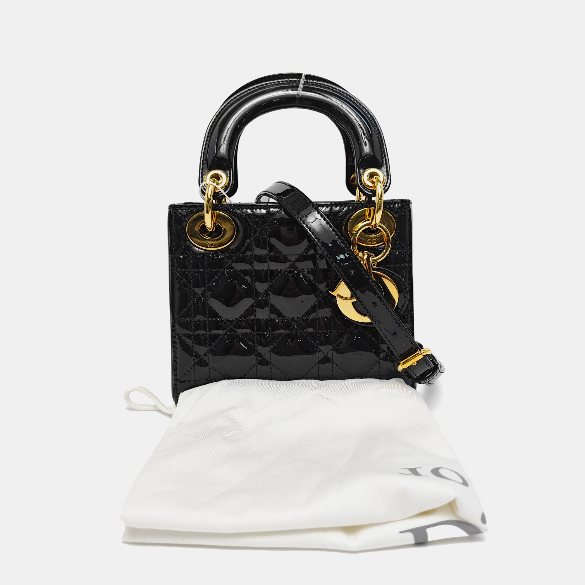Lady Dior Mini Cannage Patent Leather Black
