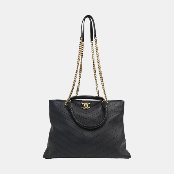 Chevron Calfskin Tote Bag Blue