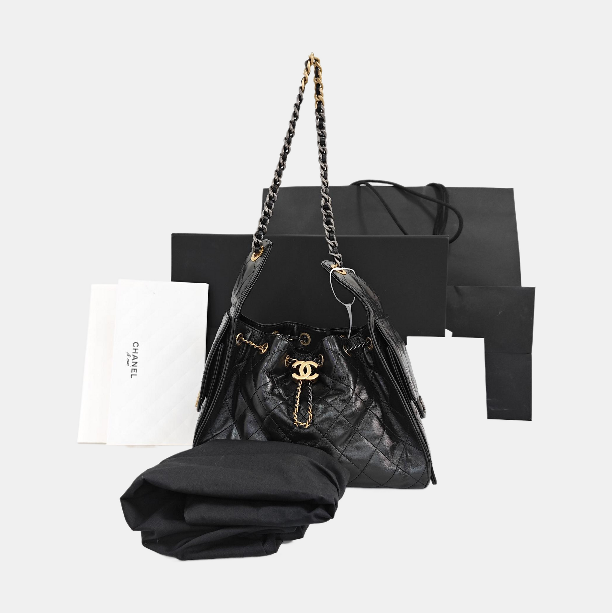CHANEL 25 Small Quilted Canvas Black
