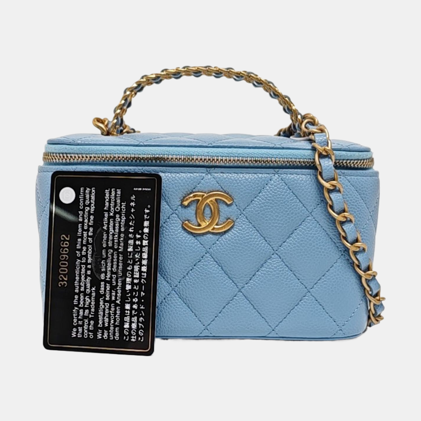 VANITY CASE Small Quilted Grained Calfskin Blue