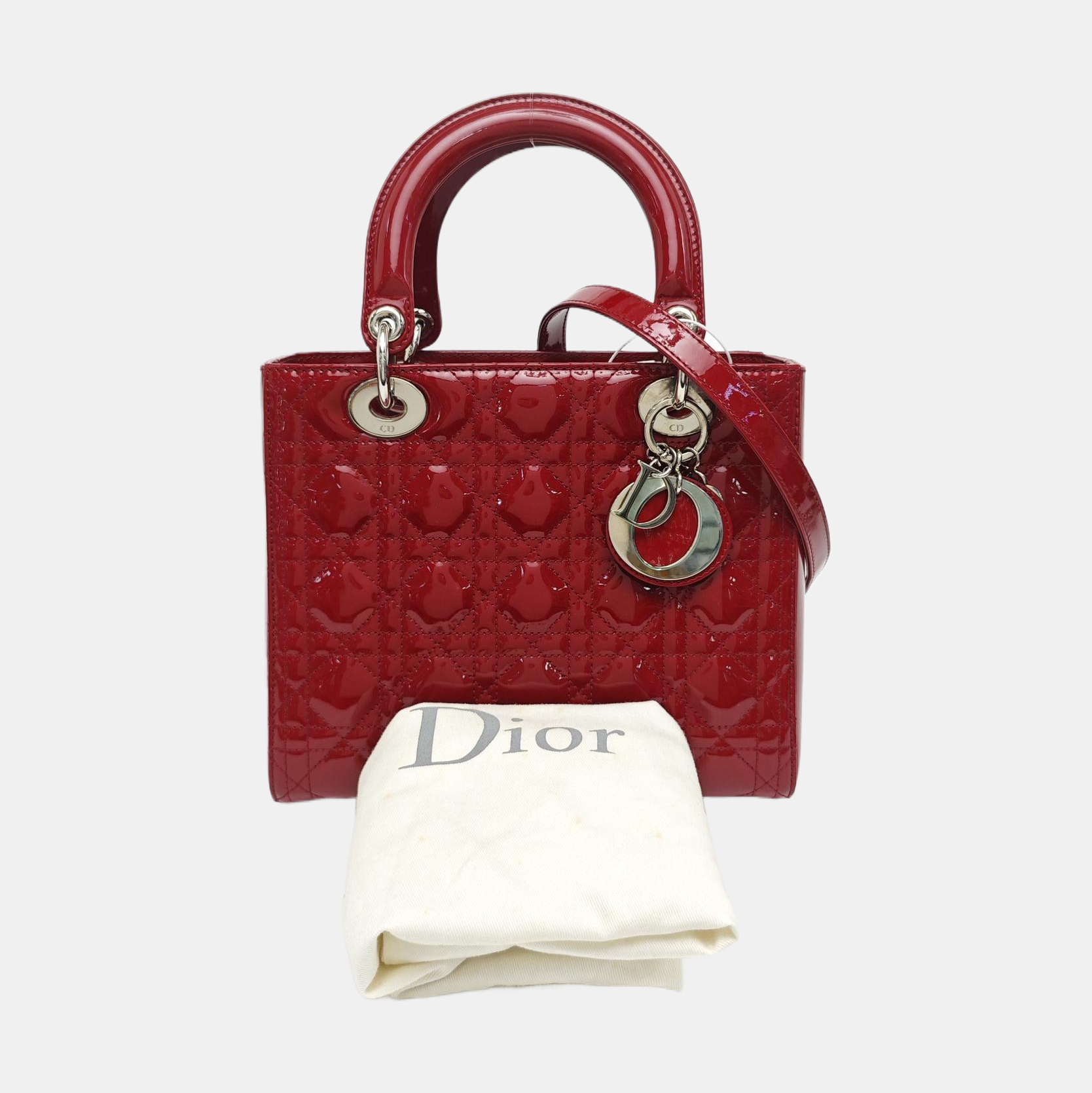 Lady Dior Medium Cannage Patent Leather Red