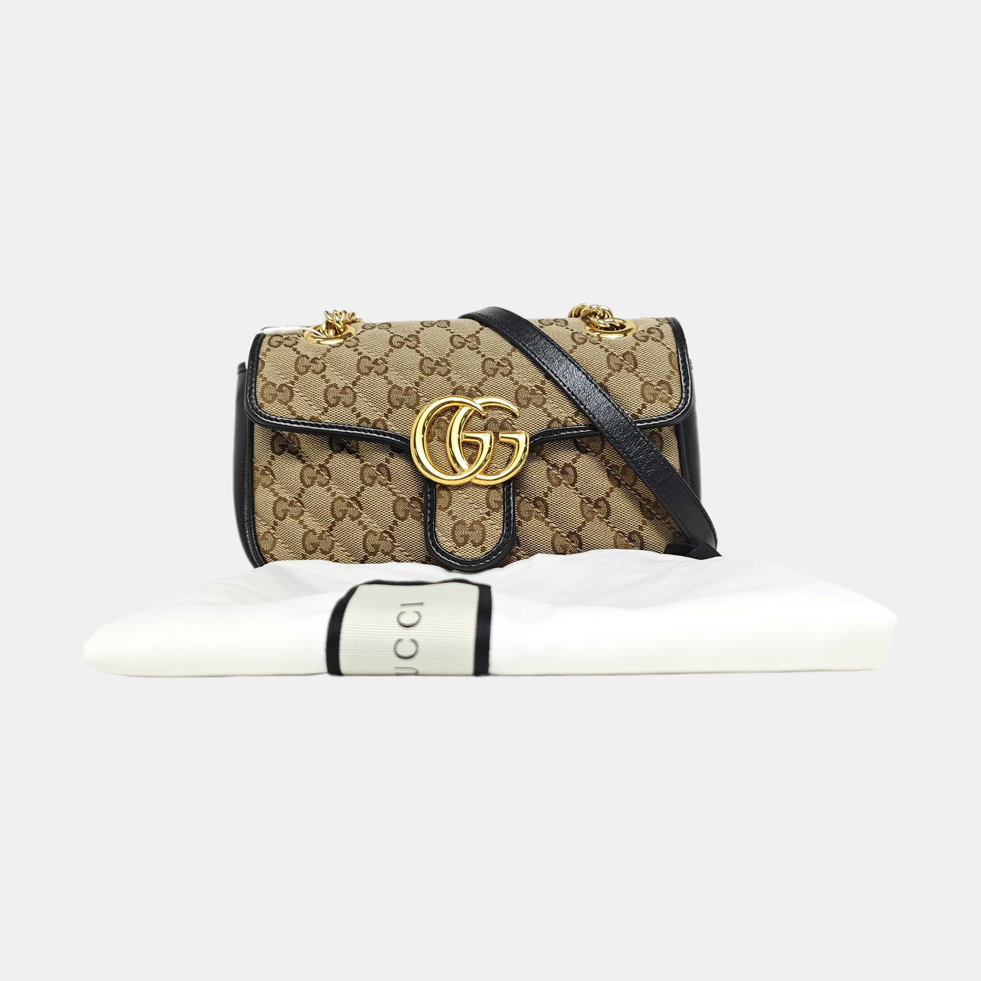 GG Marmont Small Quilted Canvas Brown