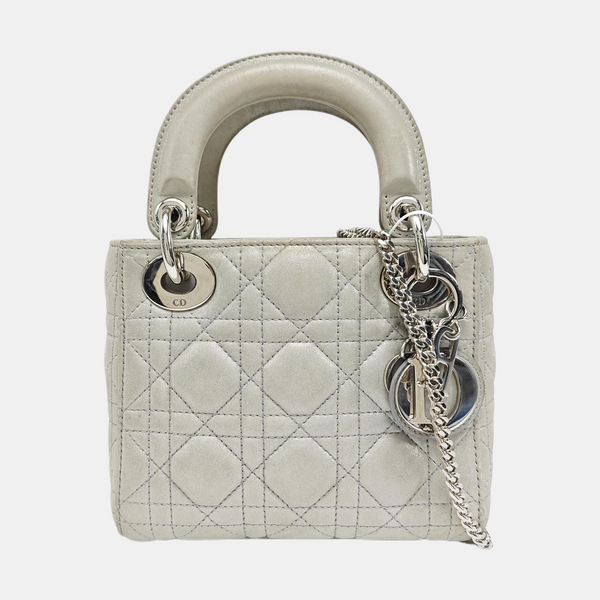 Lady Dior Mini Cannage Lambskin Gray