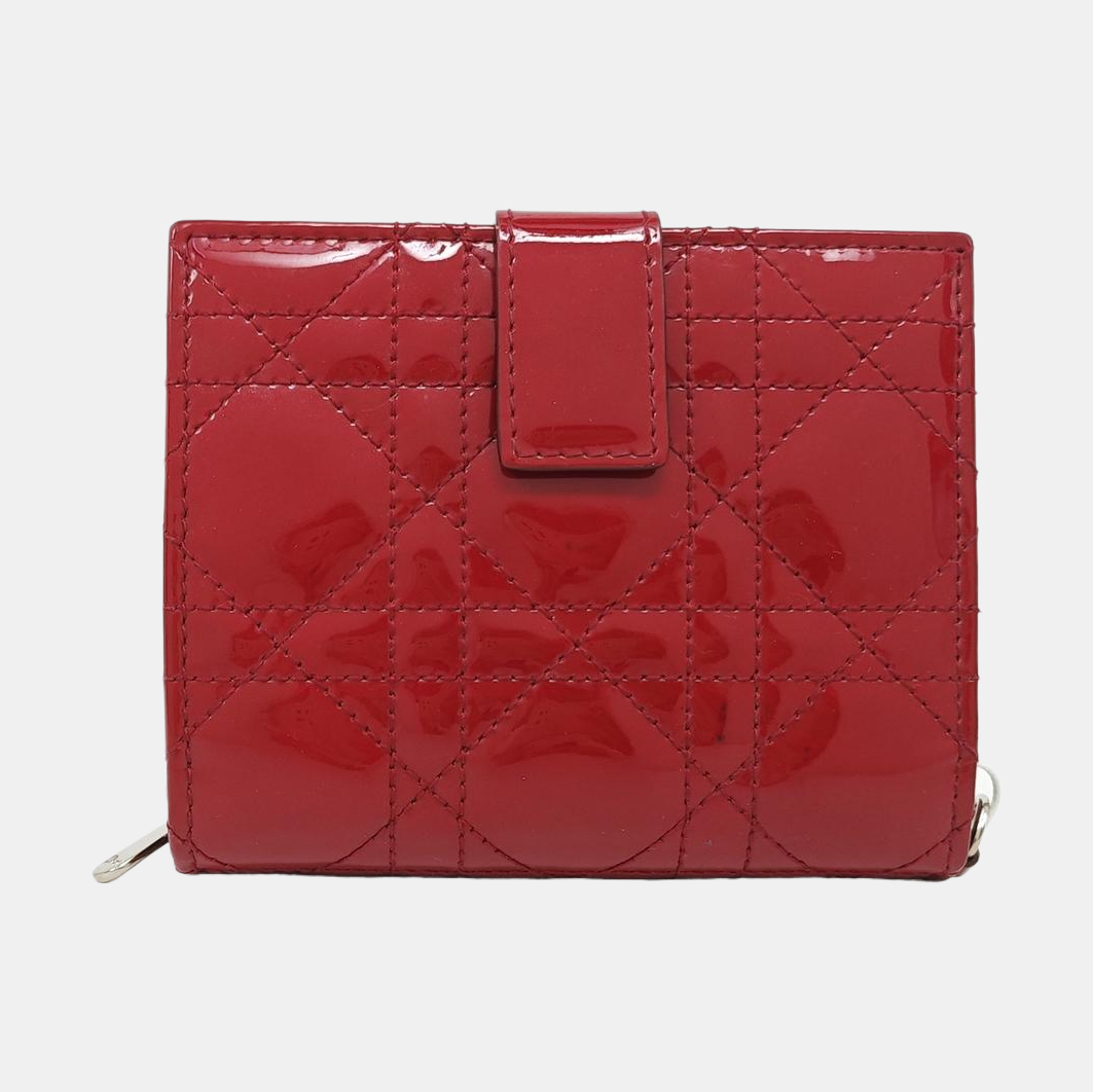 Lady Dior Cannage Patent Leather Red Wallet