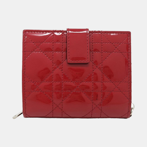 Lady Dior Cannage Patent Leather Red Wallet