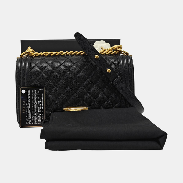 BOY CHANEL Medium Quilted Grained Calfskin Black