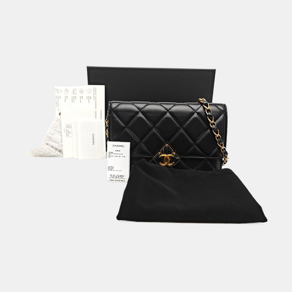 Quilted Lambskin Shoulder Bag Black