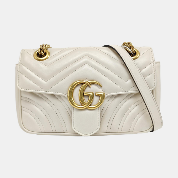GG Marmont Small Quilted Calfskin White