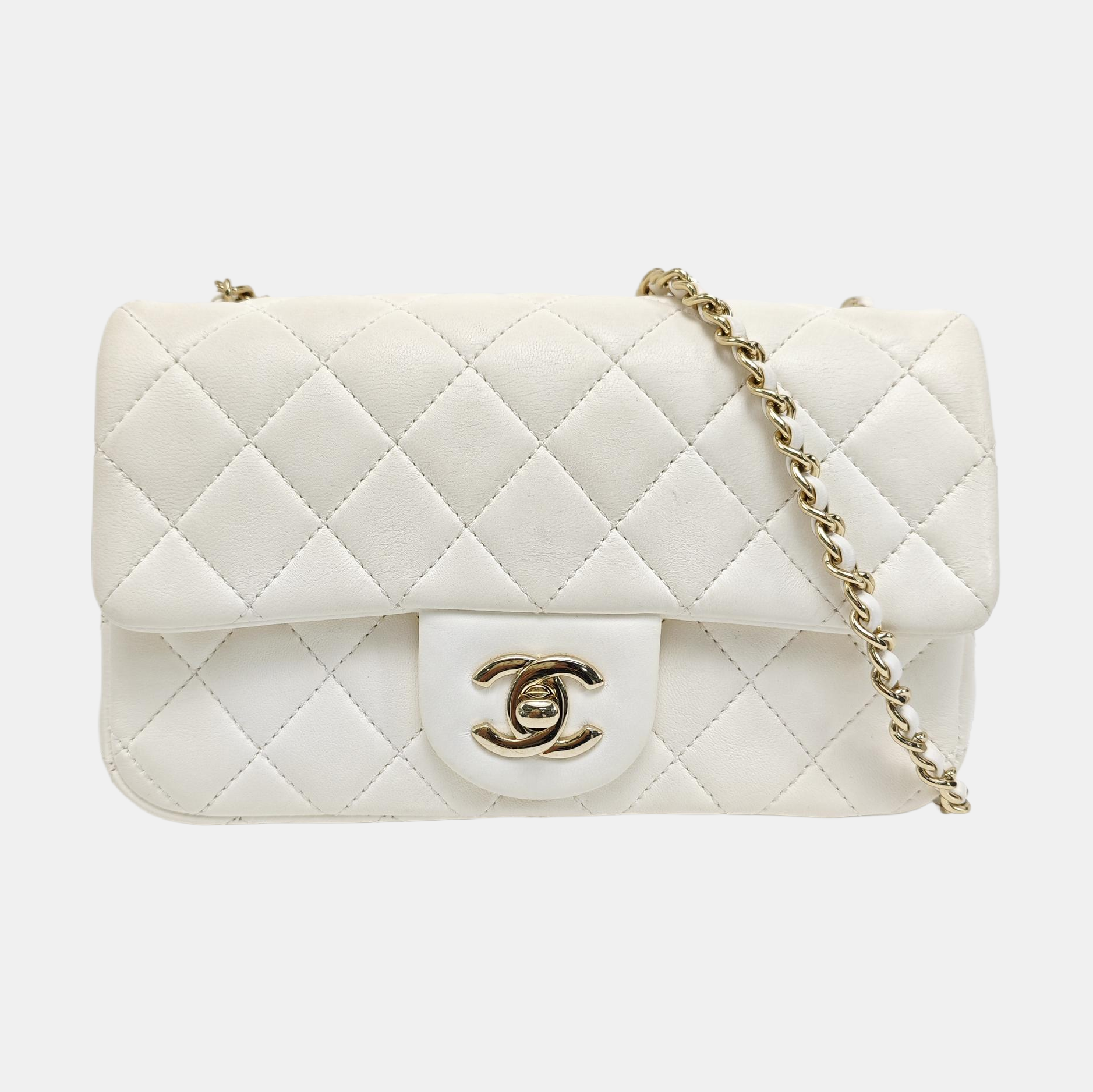 Quilted Lambskin Shoulder Bag White