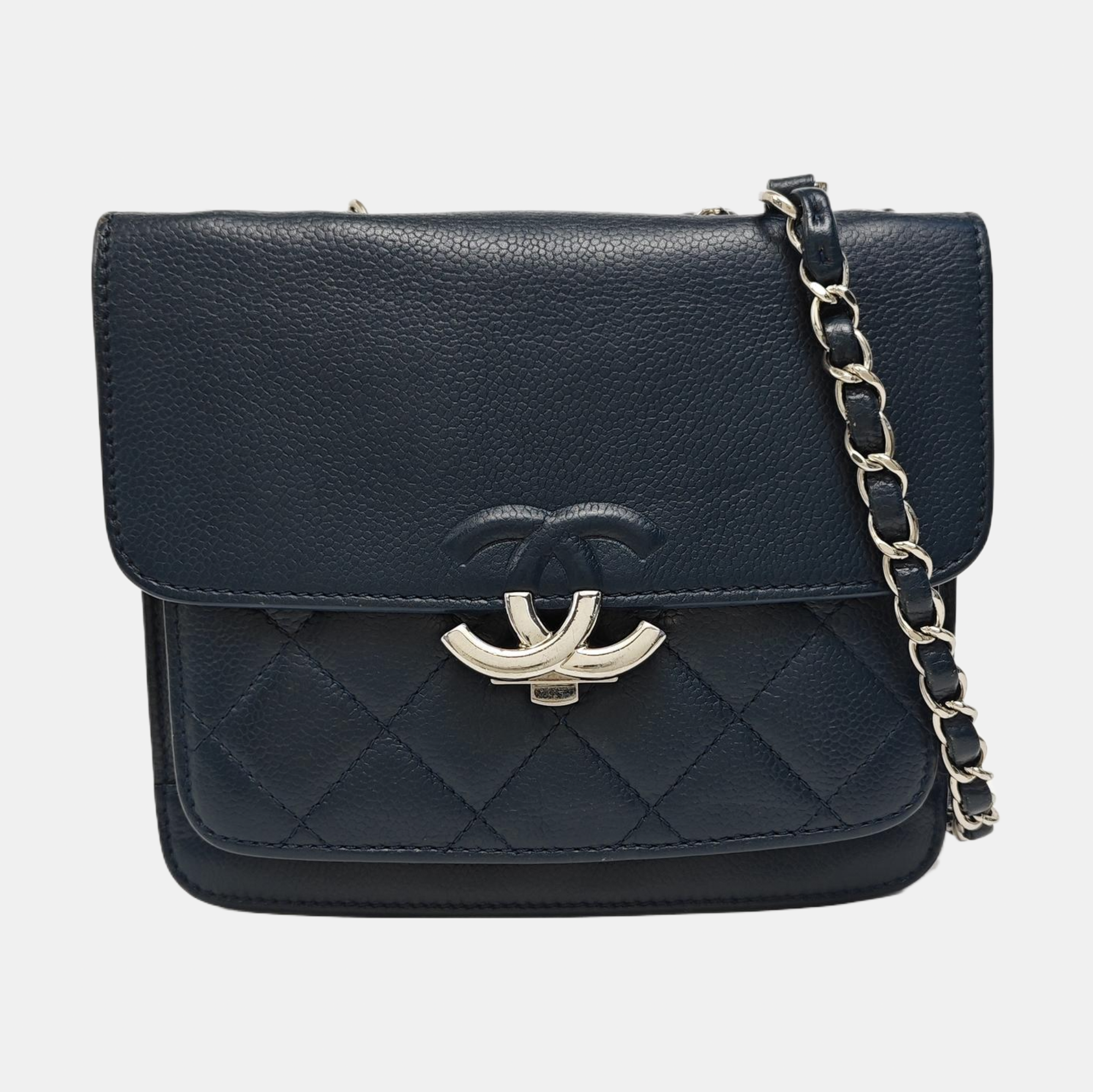 Quilted Grained Calfskin Crossbody Bag Blue