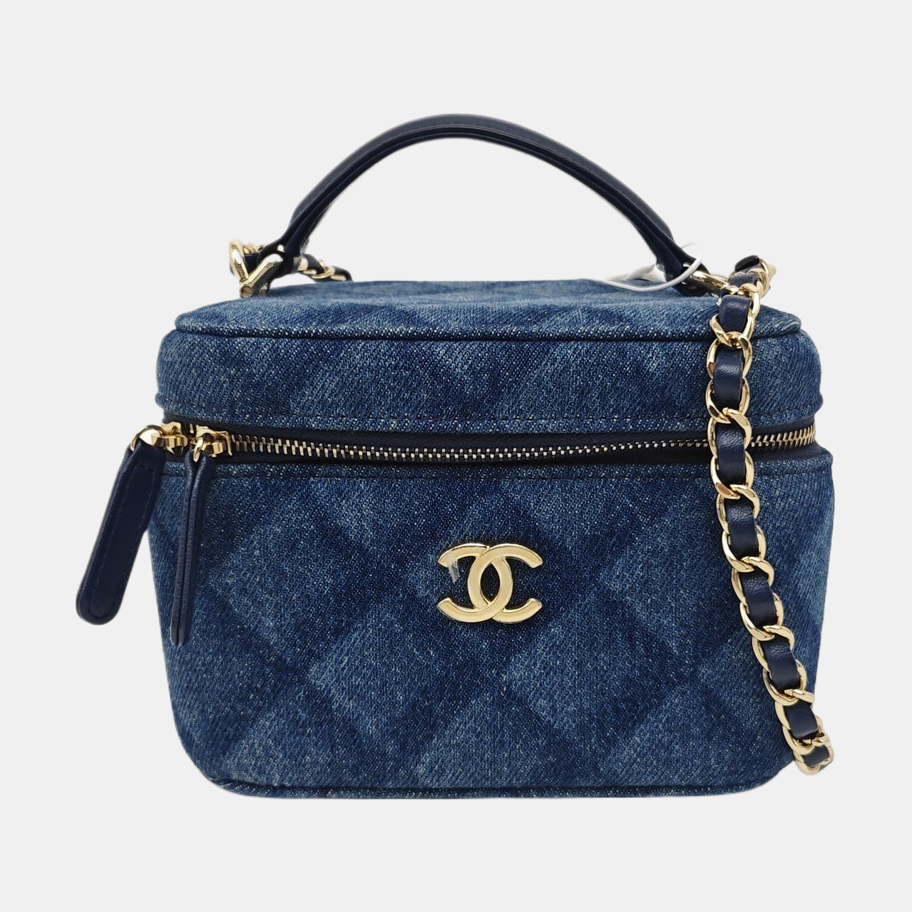 VINTAGE COSMETIC BAGS Quilted Denim Blue