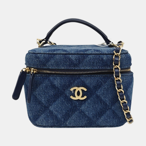 VINTAGE COSMETIC BAGS Quilted Denim Blue