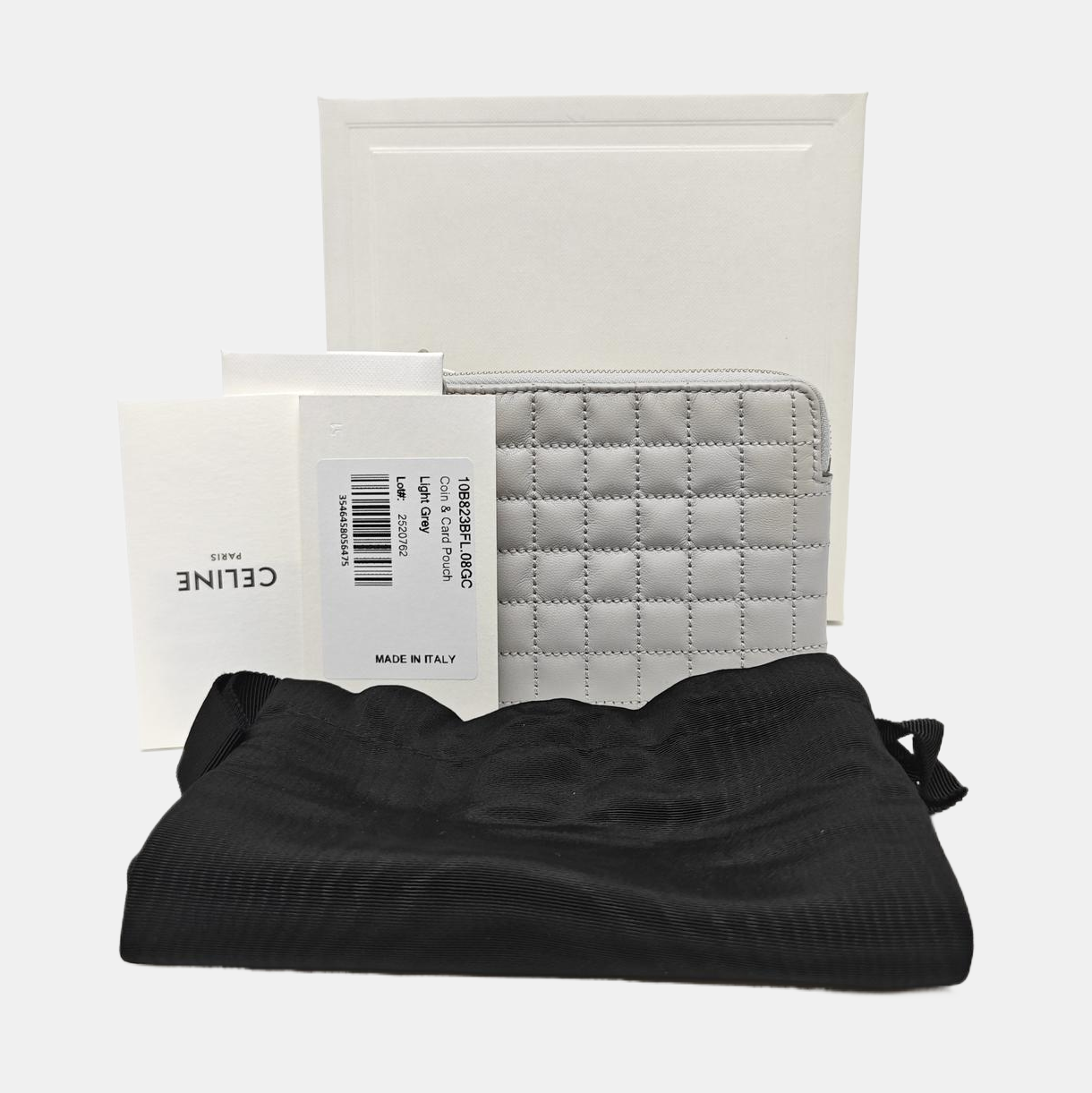 C CHARM Quilted Calfskin Gray Coin Purse